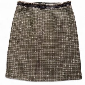 Rebecca Taylor Brown Tweed A-Line Skirt with Subtle White Threading